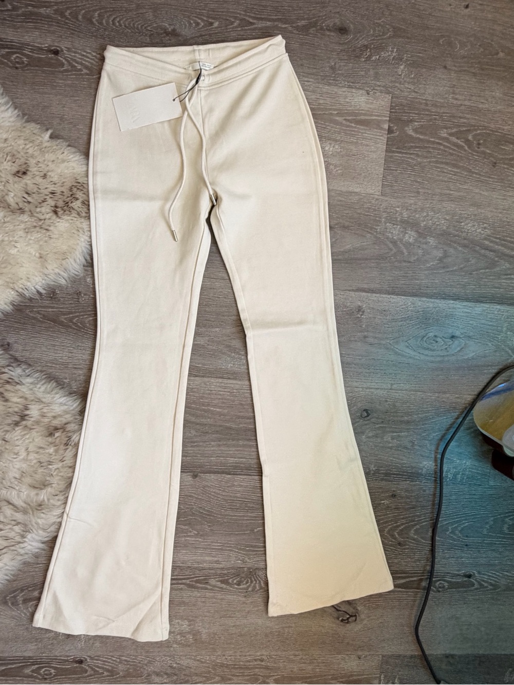 Zara , Small, Cream Flared Women’s pants with Drawstring Waist
